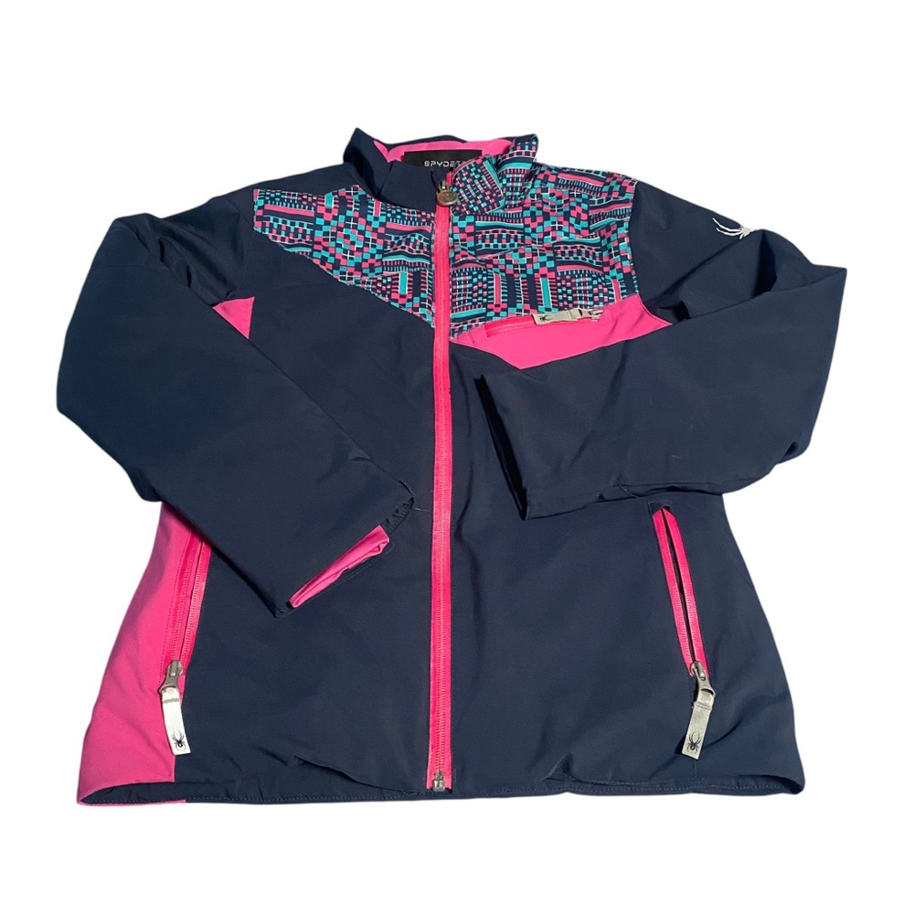 Spyder Kids Pink Blue Black Jacket Snow Ski Coat Reflective Gear Waterproof Park
